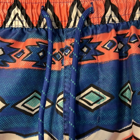 No Boundaries Geometric Pattern Men’s Swim Trunks Sz Lg. In Blue, Aqua & Coral. - Picture 4 of 10